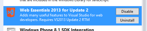 Web Essentials 2013 for Update 2